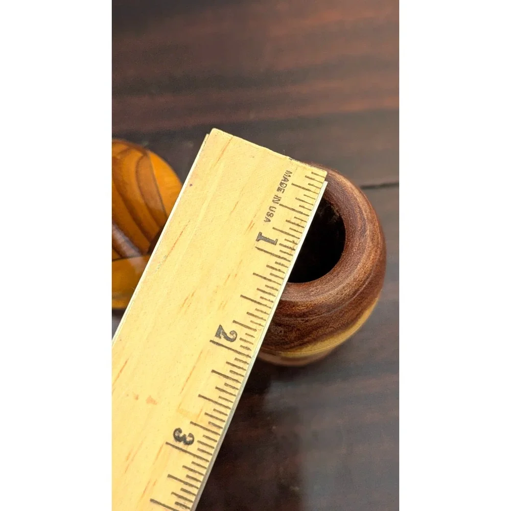 Vintage Hand Turned Wood Bud Vases MCM Inlaid Geometric Small Wood Vase 2pc